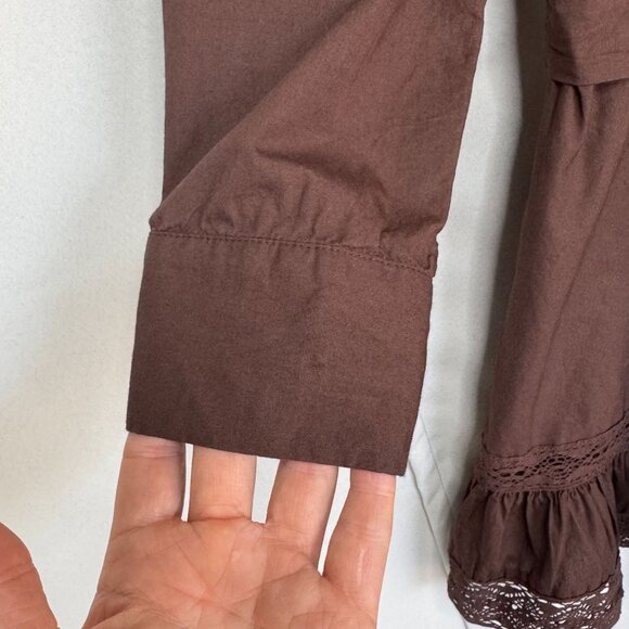 free-est La Bamba Cotton Double Espresso Drop Waist Ruffle Lace Hem Mini Dress - Picture 5 of 16